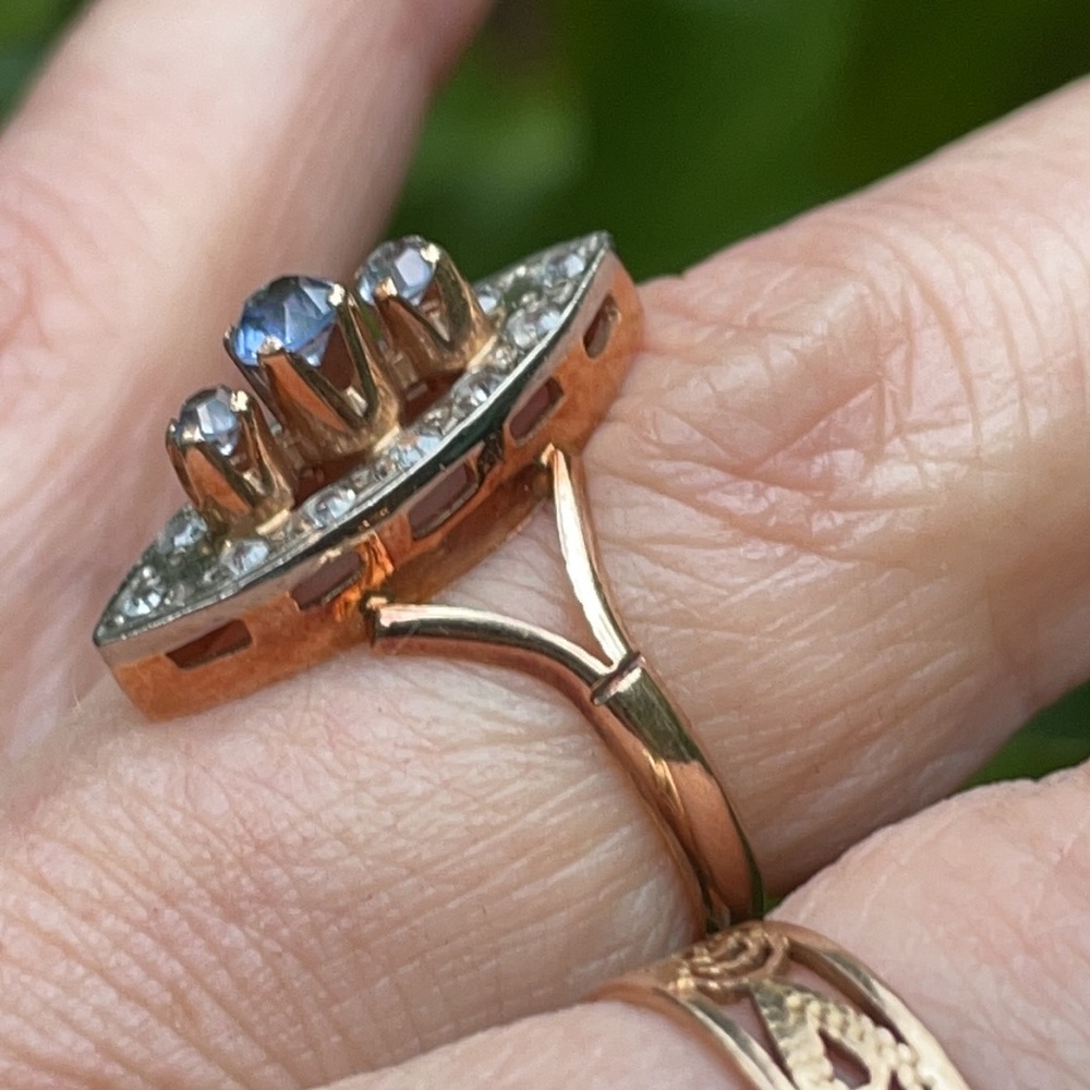 Antique 14K gold ring with fianites made in USSR